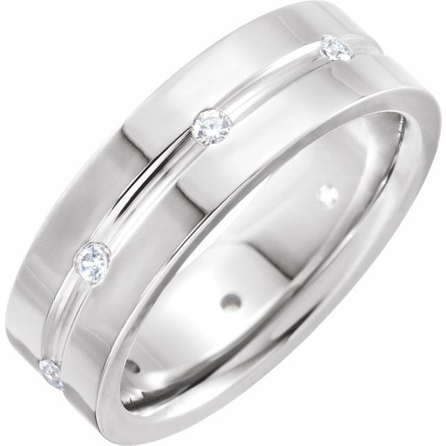 14K White Gold Round 1.75 Mm Si2-Si3, G-H Polished 1/6 Ctw Natural Diamond Comfort-Fit Grooved Band, Size 10