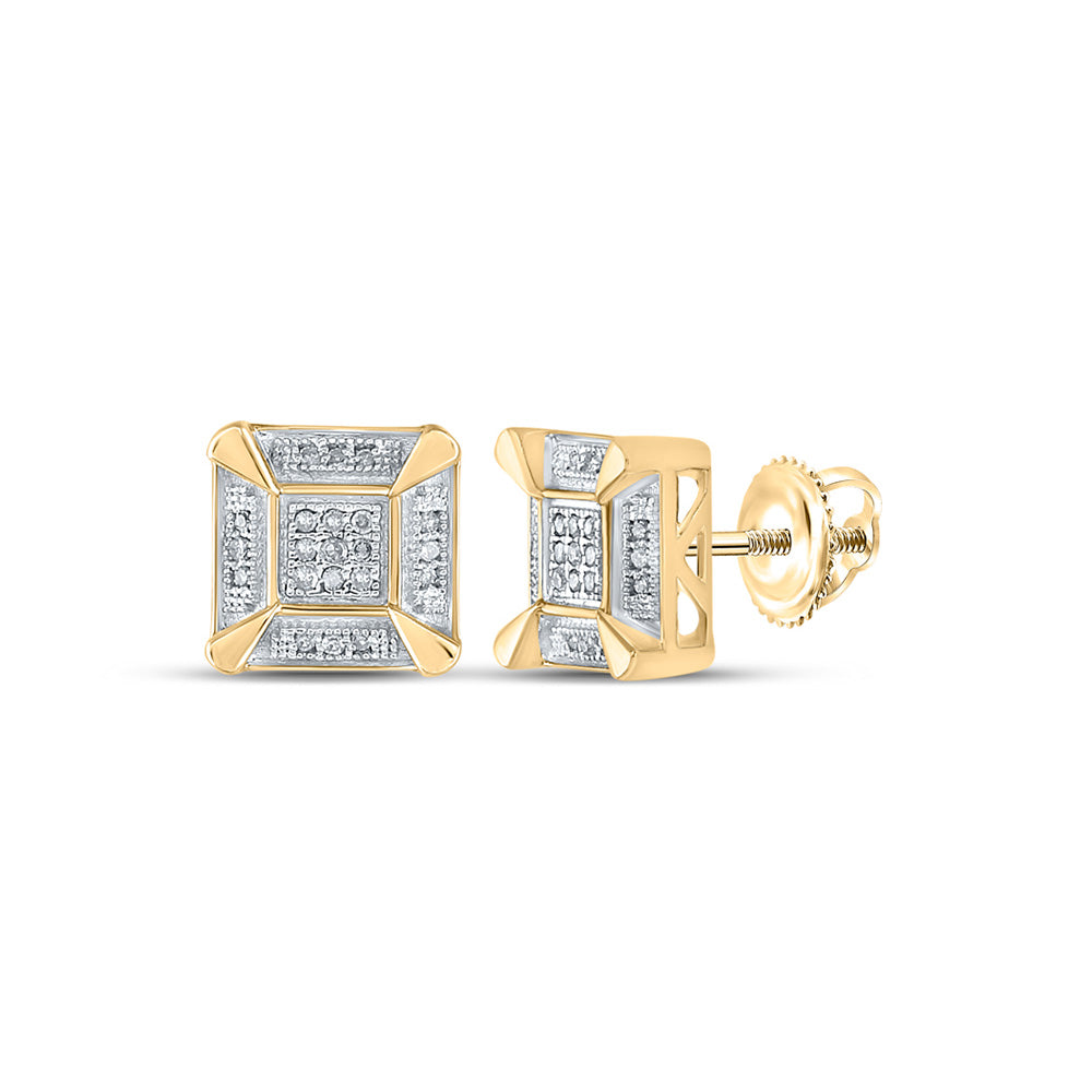 Sterling Silver Or Yellow-tone Sterling Silver Womens Round Diamond Square Cluster Stud Earrings