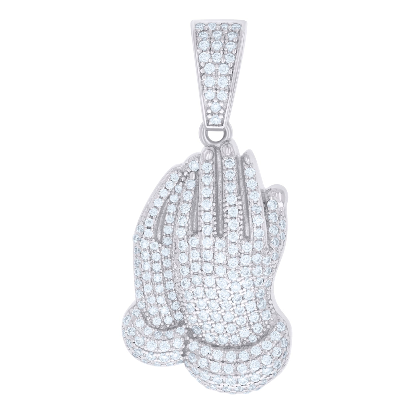 Sterling Silver Mens Cubic Zirconia Religious Praying Hands Charm Pendant