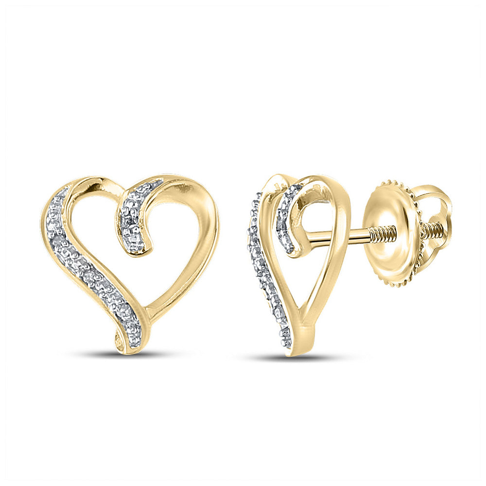 Sterling Silver Or Yellow-Tone Sterling Silver Womens Round Diamond Heart Earrings .02 Cttw, Length: 0.43 In, Width: 0.43 In