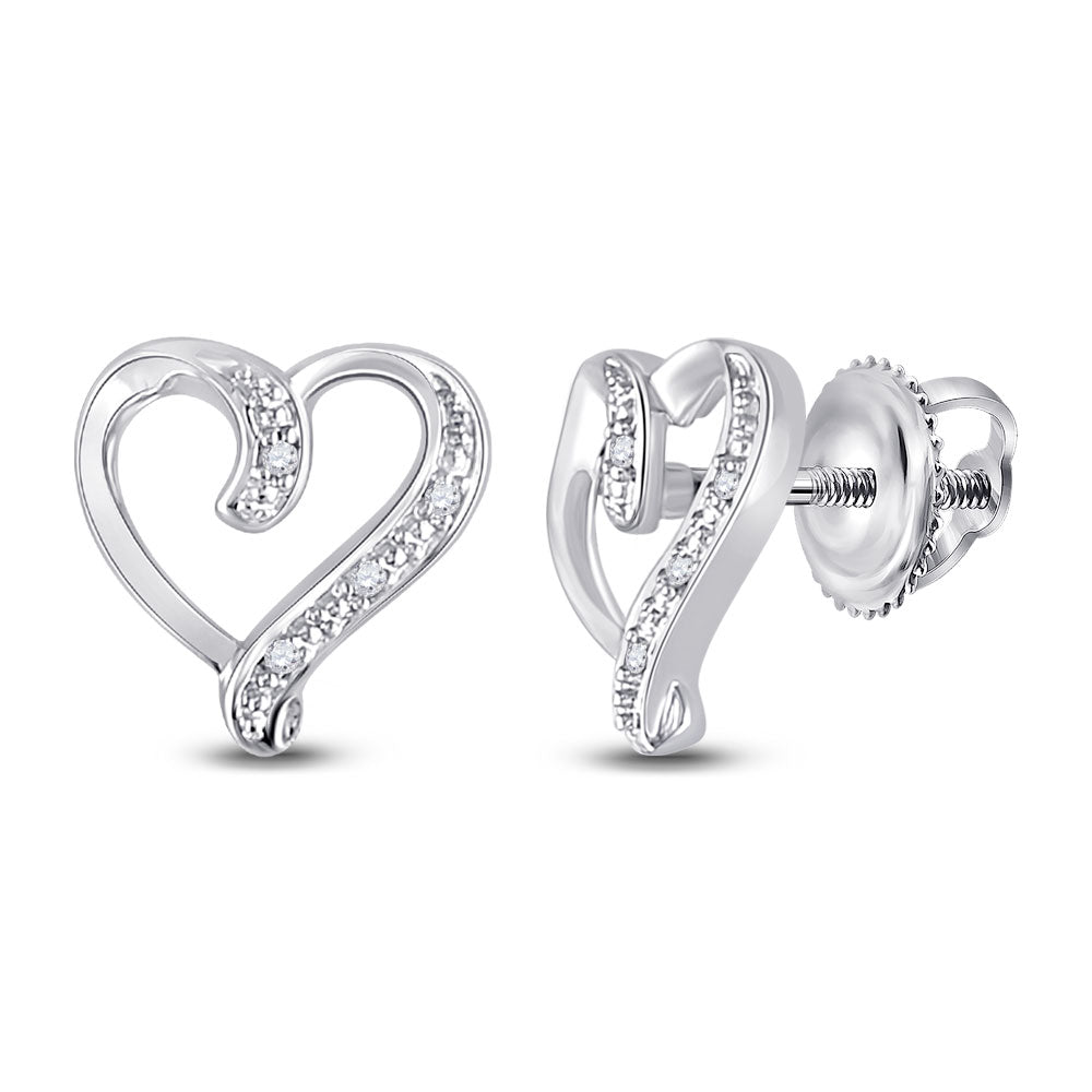 Sterling Silver Or Yellow-Tone Sterling Silver Womens Round Diamond Heart Earrings .02 Cttw, Length: 0.43 In, Width: 0.43 In