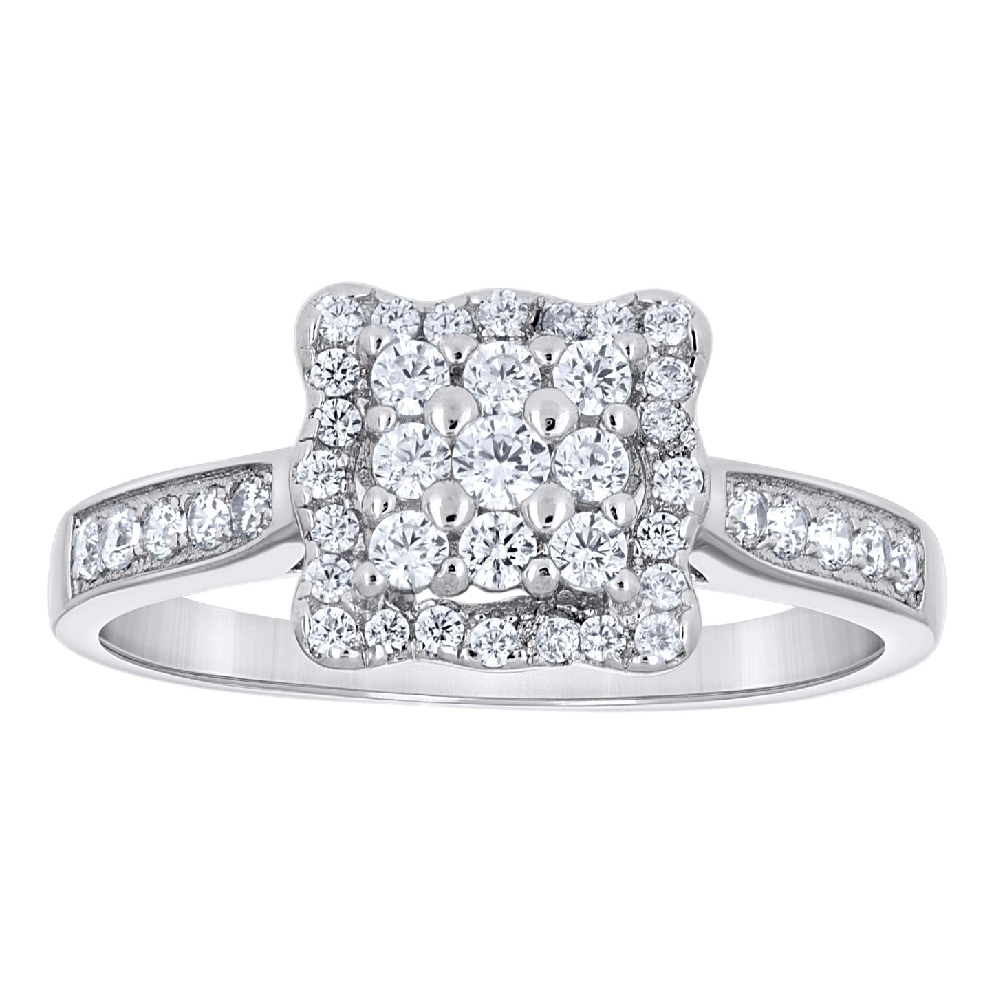 Sterling Silver Women's Cubic Zirconia Square Bridal Anniversary Engagement Wedding Ring