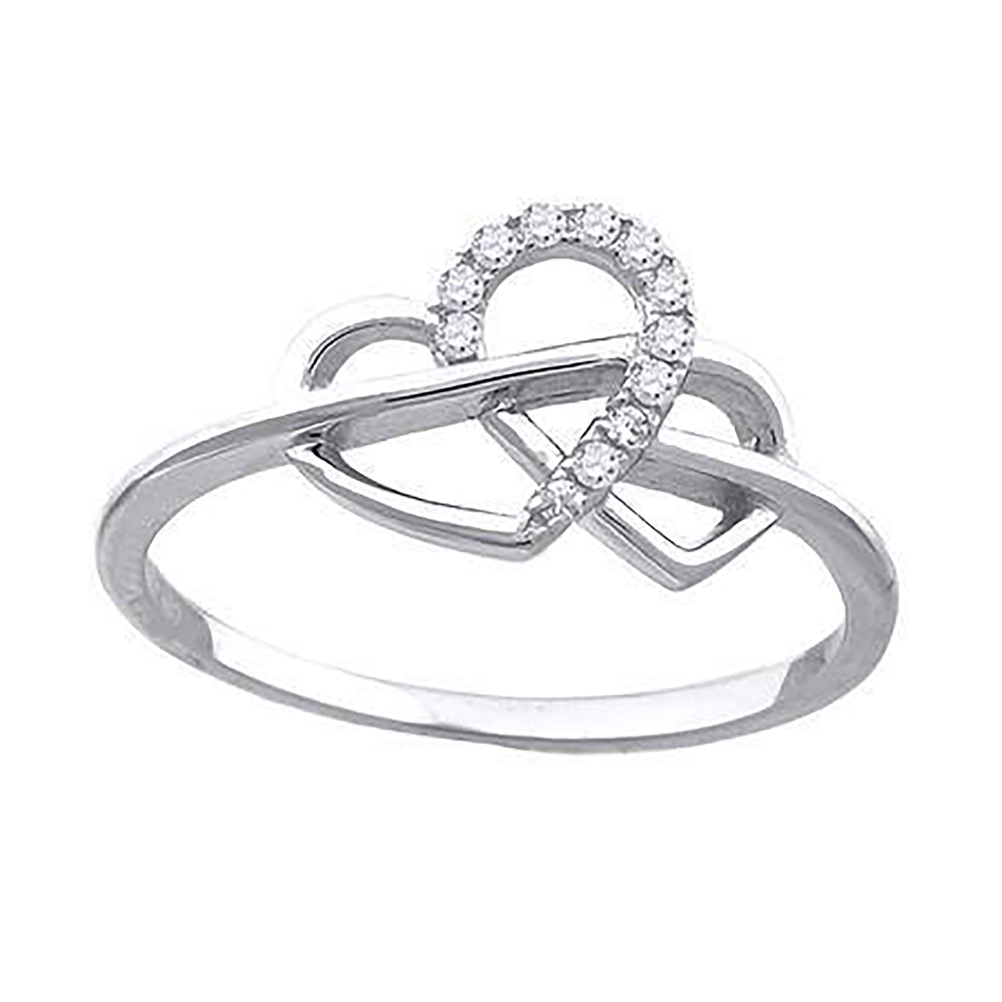Sterling Silver Womens Cubic Zirconia Love & Heart Bridal Anniversary Wedding Engagement Band Ring