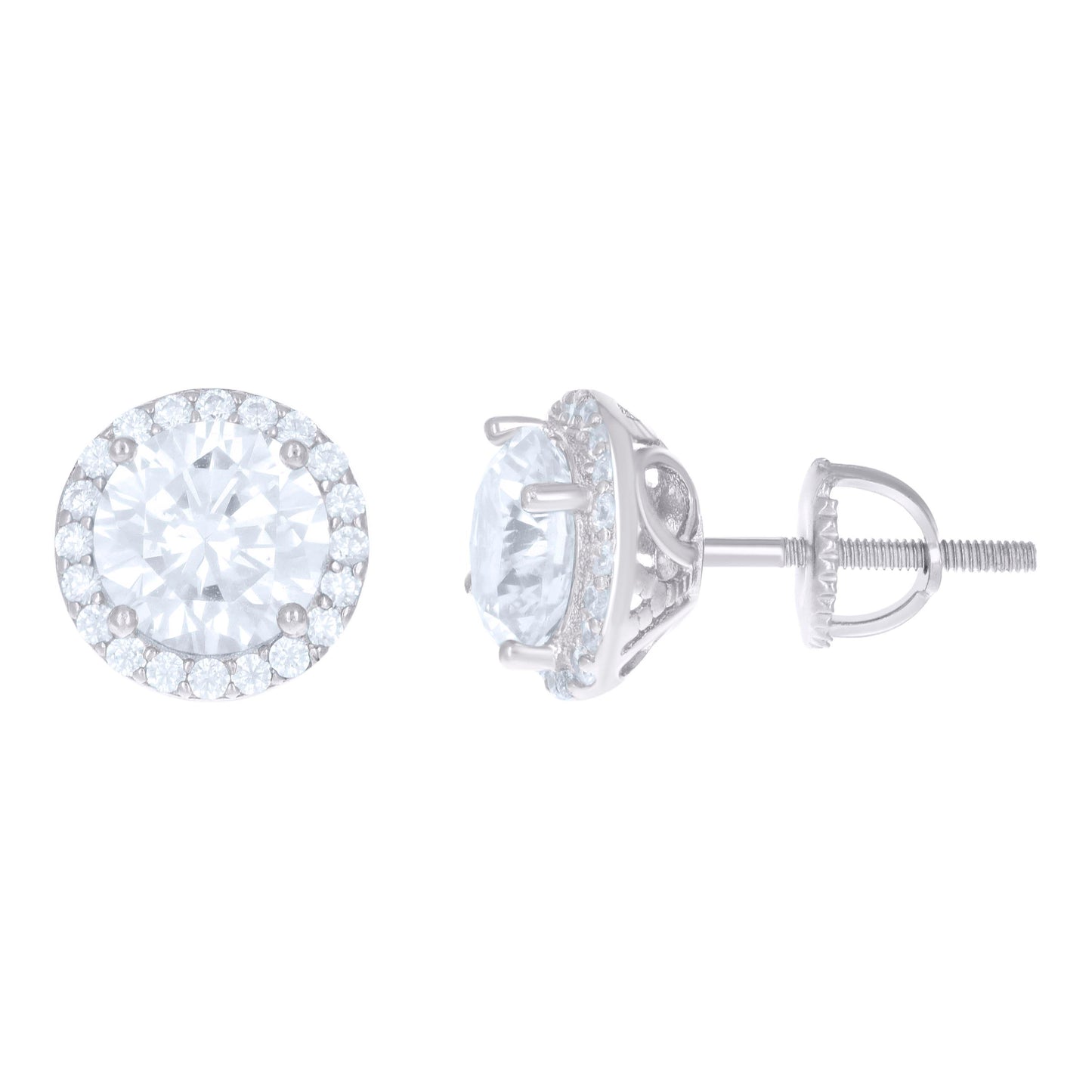 Sterling Silver Womens Cubic Zirconia Halo Round Stud Earrings