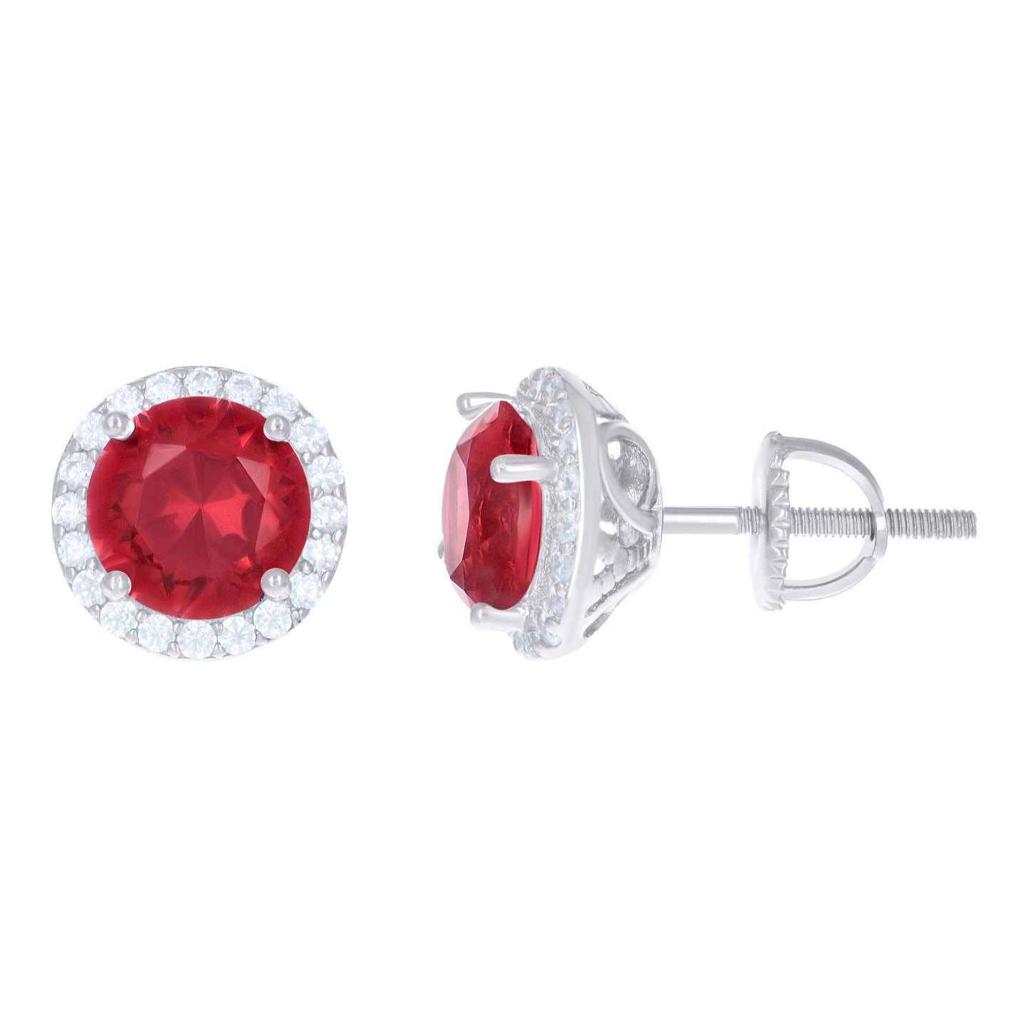 Sterling Silver Womens Cubic Zirconia Halo Round Stud Earrings