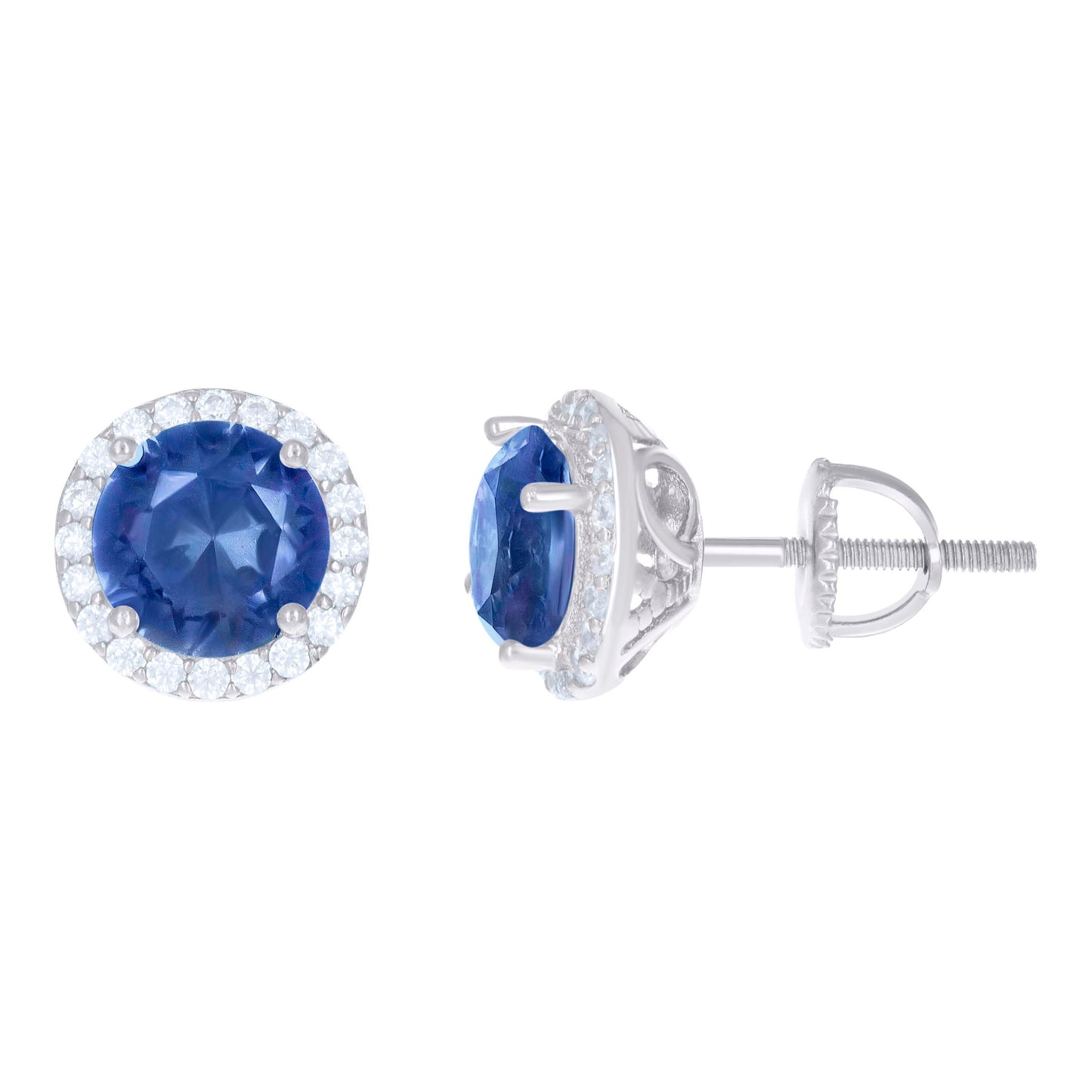 Sterling Silver Womens Cubic Zirconia Halo Round Stud Earrings