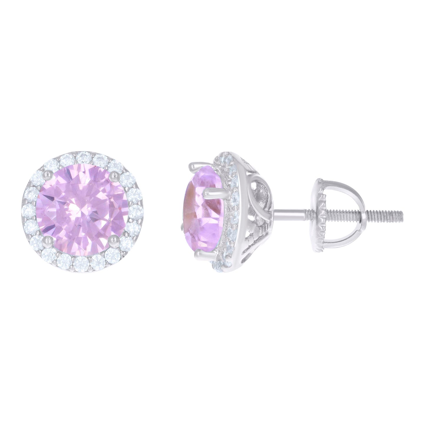 Sterling Silver Womens Cubic Zirconia Halo Round Stud Earrings