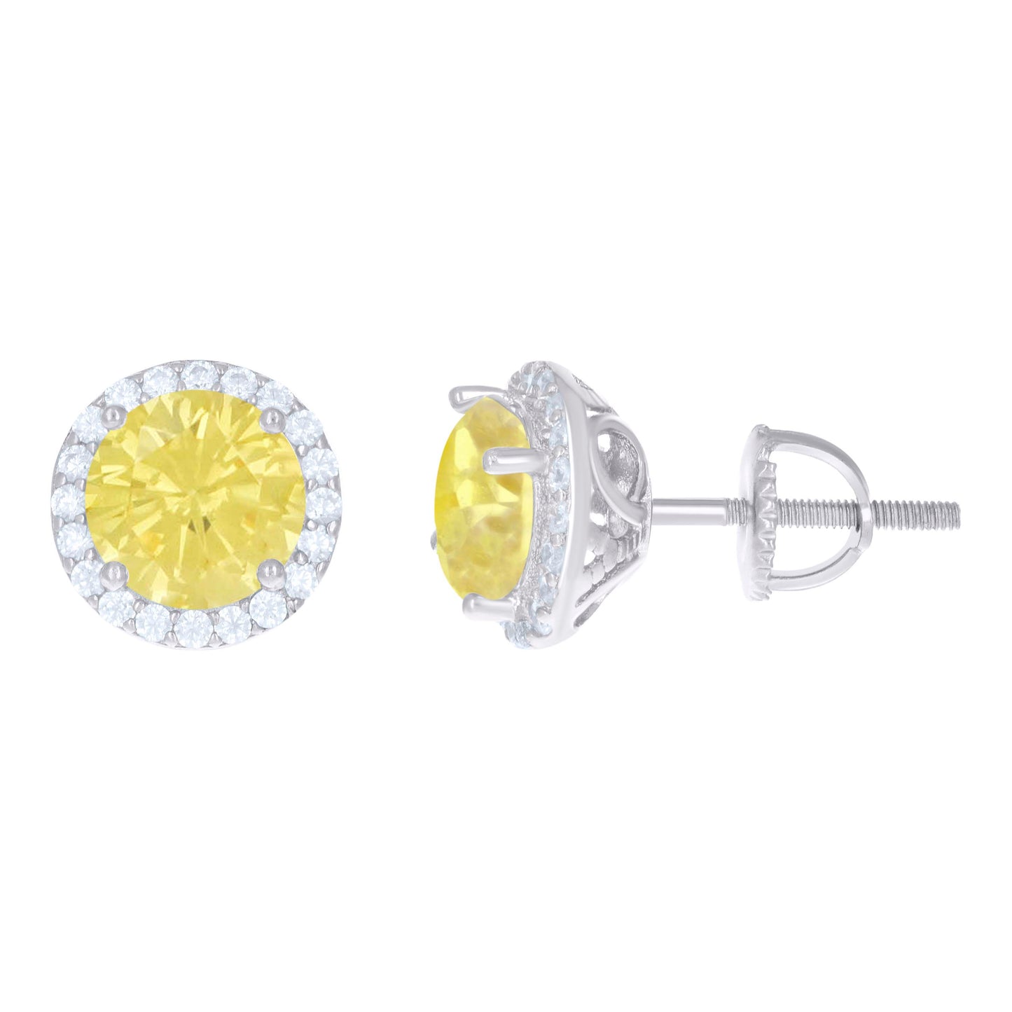 Sterling Silver Womens Cubic Zirconia Halo Round Stud Earrings