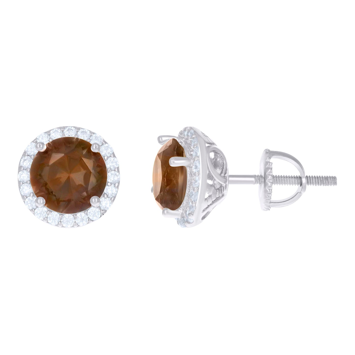 Sterling Silver Womens Cubic Zirconia Halo Round Stud Earrings