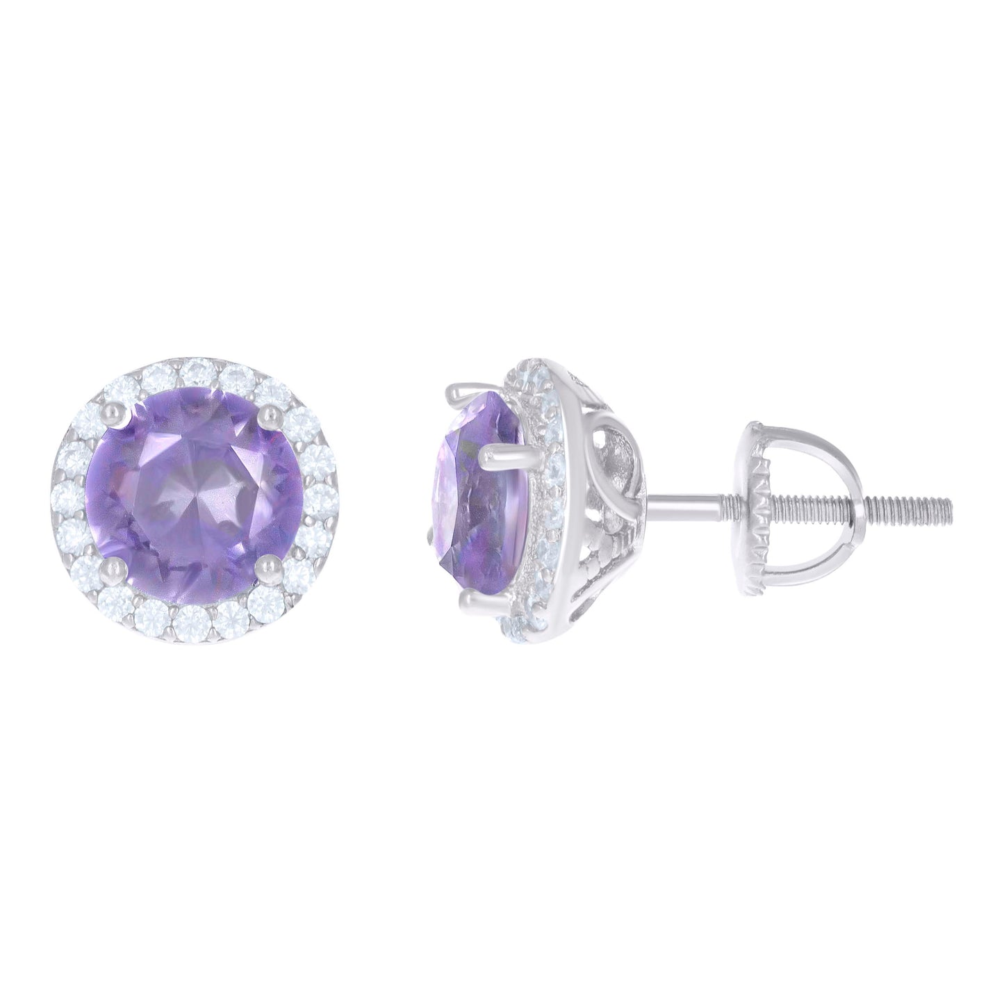 Sterling Silver Womens Cubic Zirconia Halo Round Stud Earrings