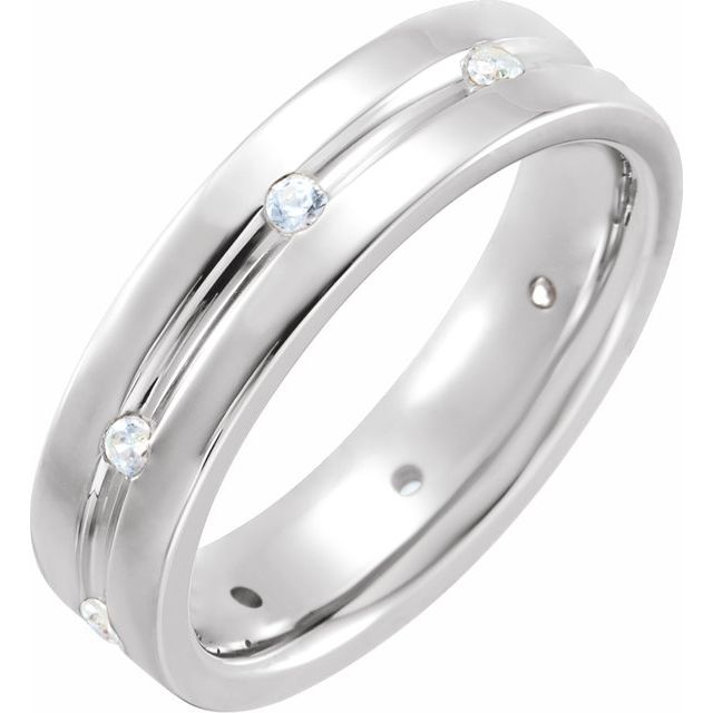 14K White Gold Round 1.75 Mm Si2-Si3, G-H Polished 1/6 Ctw Natural Diamond Comfort-Fit Grooved Band, Size 10