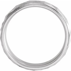 14K X1 White Gold Stepped-Edge Geometric Half Round Band