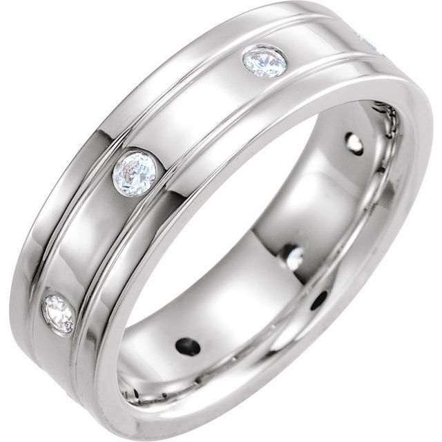 14K White Gold Round 2.5 Mm 7 Mm Si2-Si3, G-H Polished 1/2 Ctw Natural Diamond Double Grooved Comfort-Fit Band, Size 10
