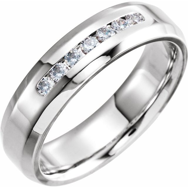 14K White Gold Round 2.2 Mm 6 Mm Si2-Si3, G-H Polished 1/4 Ctw Natural Diamond Beveled Edge Comfort-Fit Band, Size 10