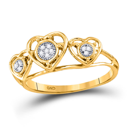 10K Yellow Gold Womens Round Diamond Heart Ring .03 Cttw, Womens Size: 5-10