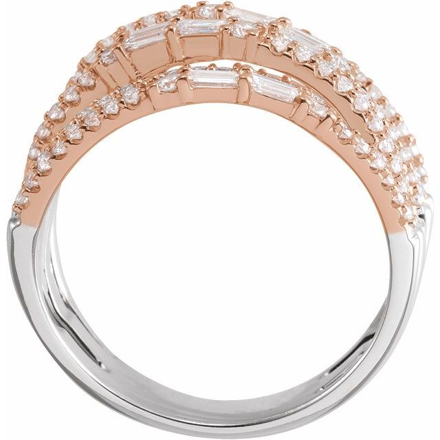 14K White/Rose Gold Polished 1 Ctw Natural Diamond Negative Space Ring, Size 7