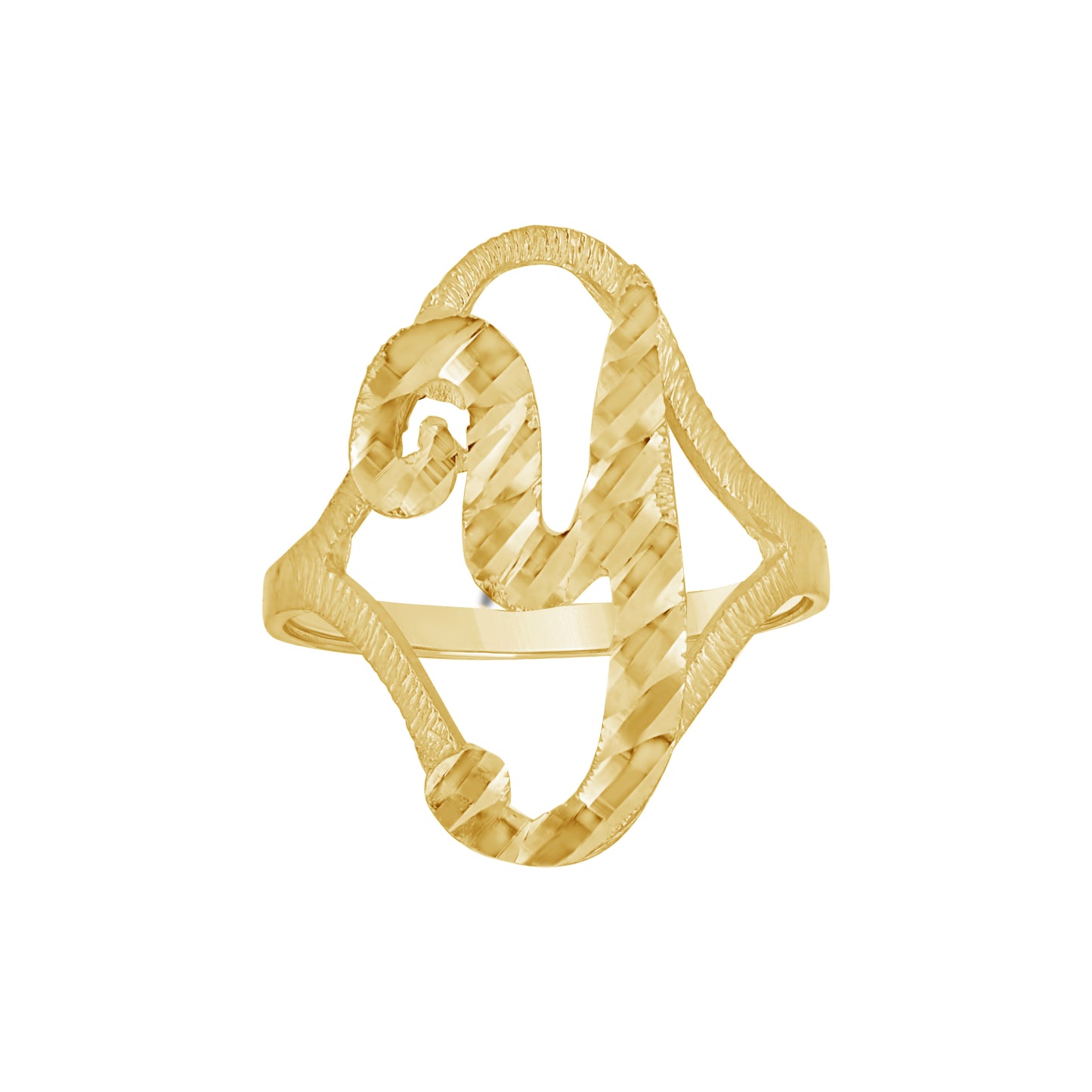 10K Yellow Gold Womens Diamond-Cut Textured Initial Letter Bridal Anniversary Engagement Wedding Band Ring