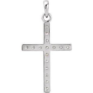 14K Yellow Or White Gold Round 2Mm :: 1/2 Ctw Si1-Si2, G-H Polished Lab-Grown Diamond Cross Pendant