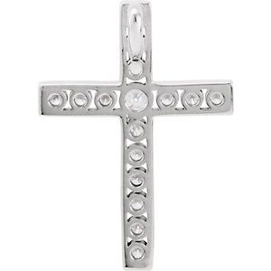 14K White Gold 21.8 X 15.8 Mm Polished 1/2 Ctw Natural Diamond Cross Pendant