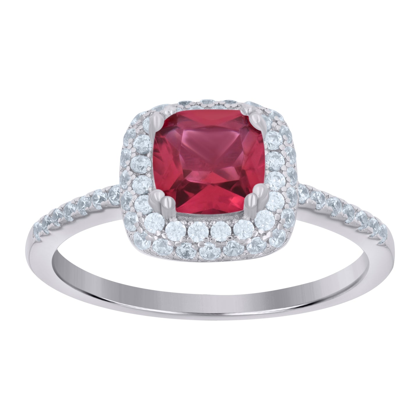 Sterling Silver Womens Red Cubic Zirconia Halo Bridal Anniversary Wedding Engagement Band Ring