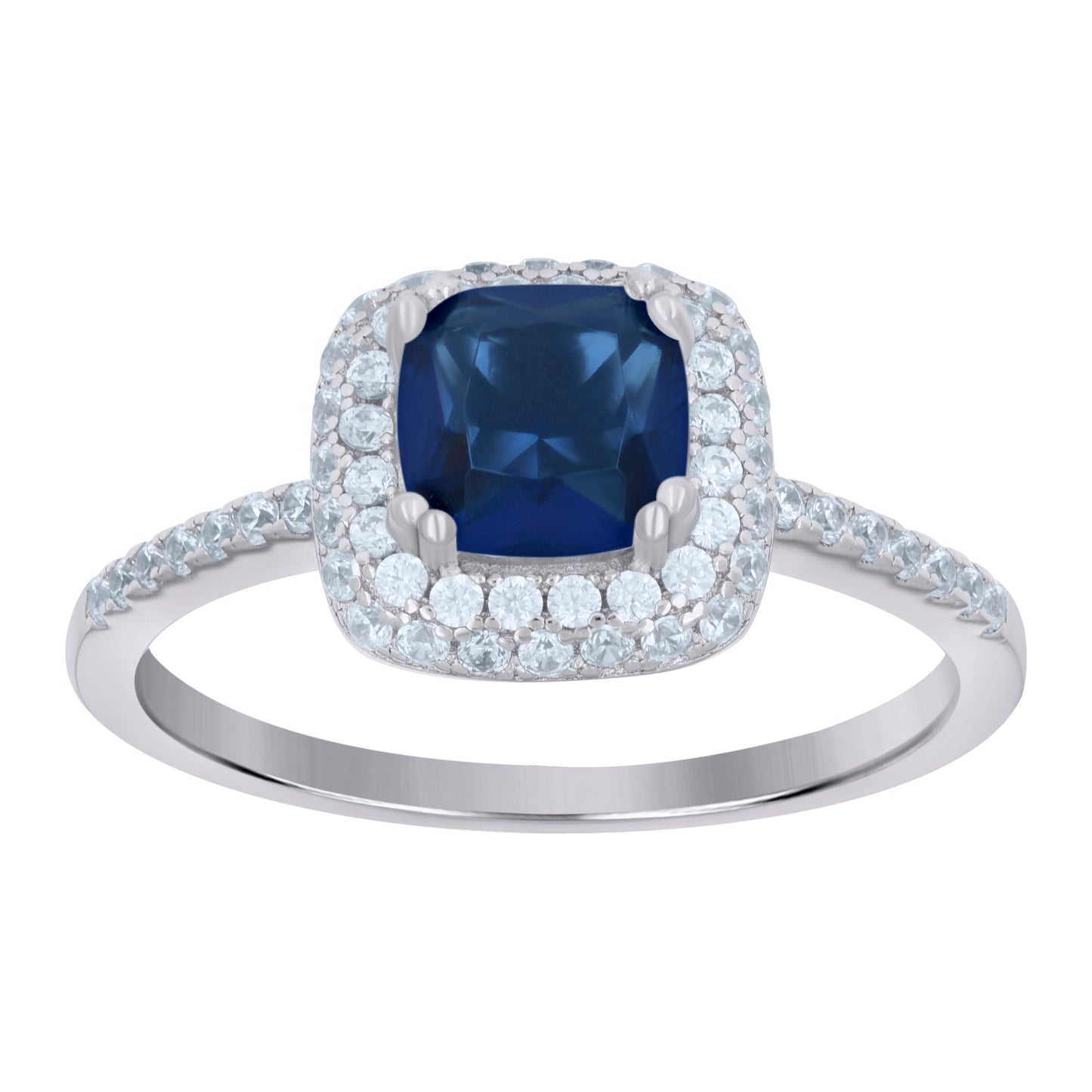 Sterling Silver Womens Royal Blue Cubic Zirconia Halo Bridal Anniversary Wedding Engagement Band Ring