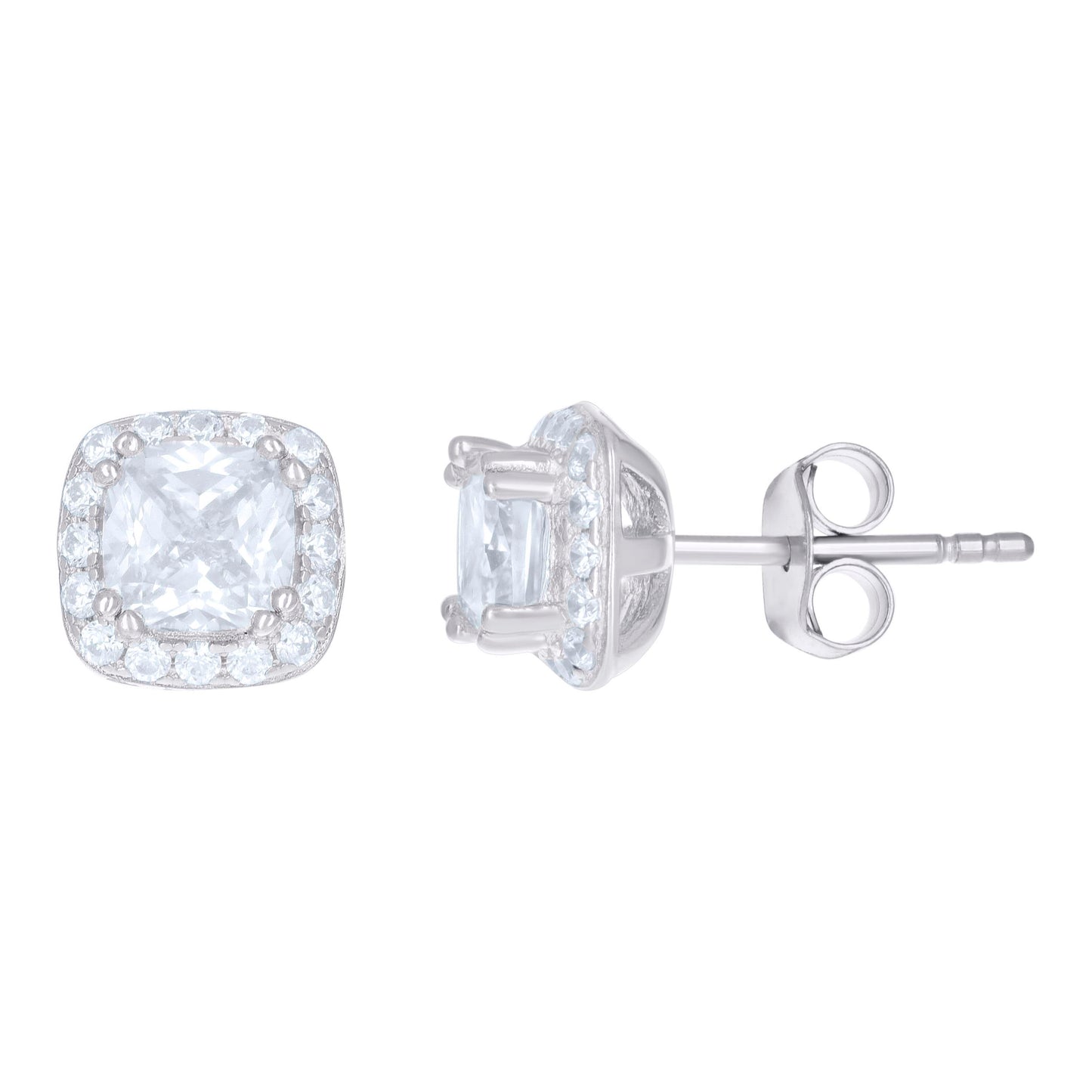 Sterling Silver Womens Cubic Zirconia Square Stud Earrings