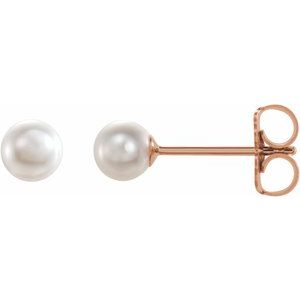 14K Yellow Or White Or Rose Gold Pearl 3.5-4.5 Mm White Akoya Cultured Pearl Earrings