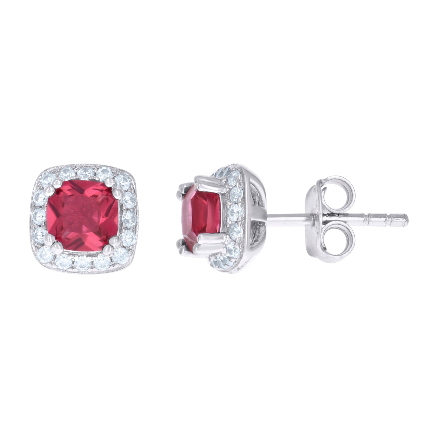 Sterling Silver Womens Cubic Zirconia Square Stud Earrings