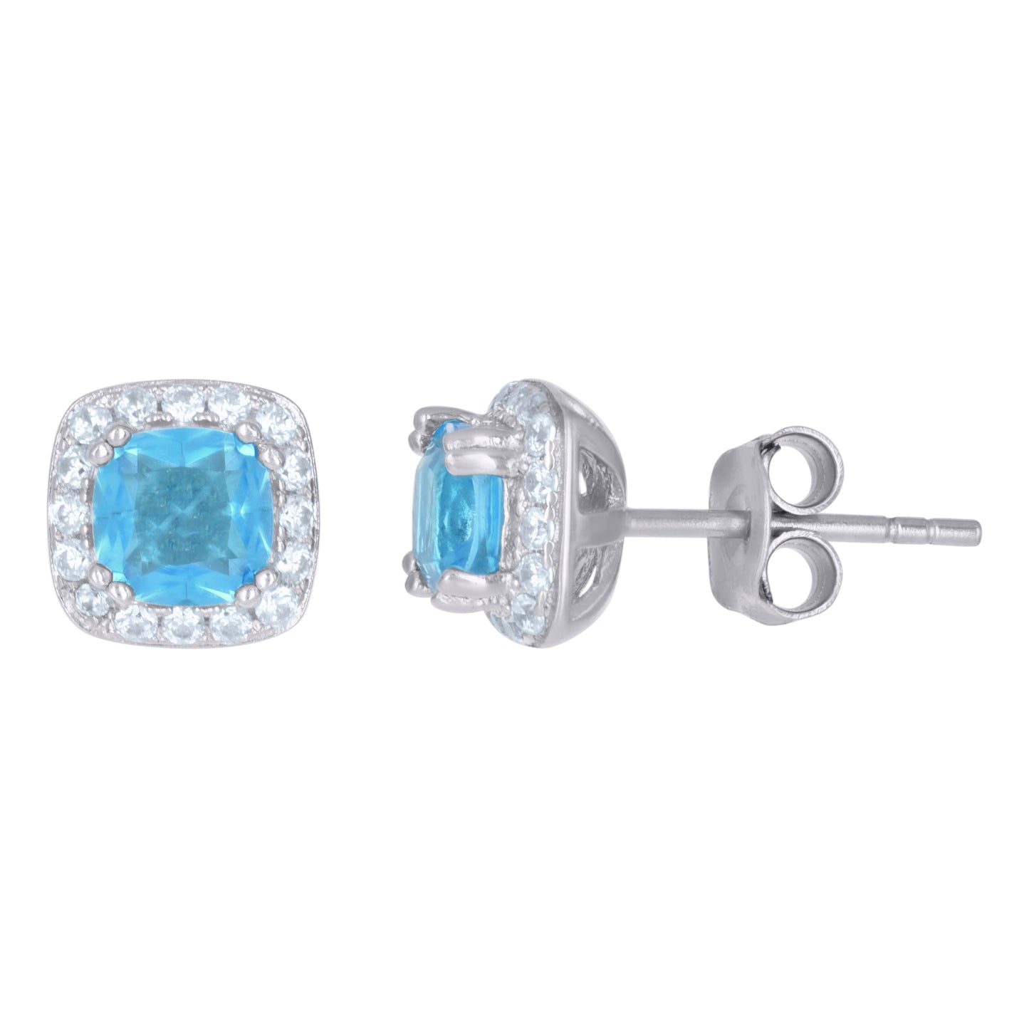 Sterling Silver Womens Cubic Zirconia Square Stud Earrings