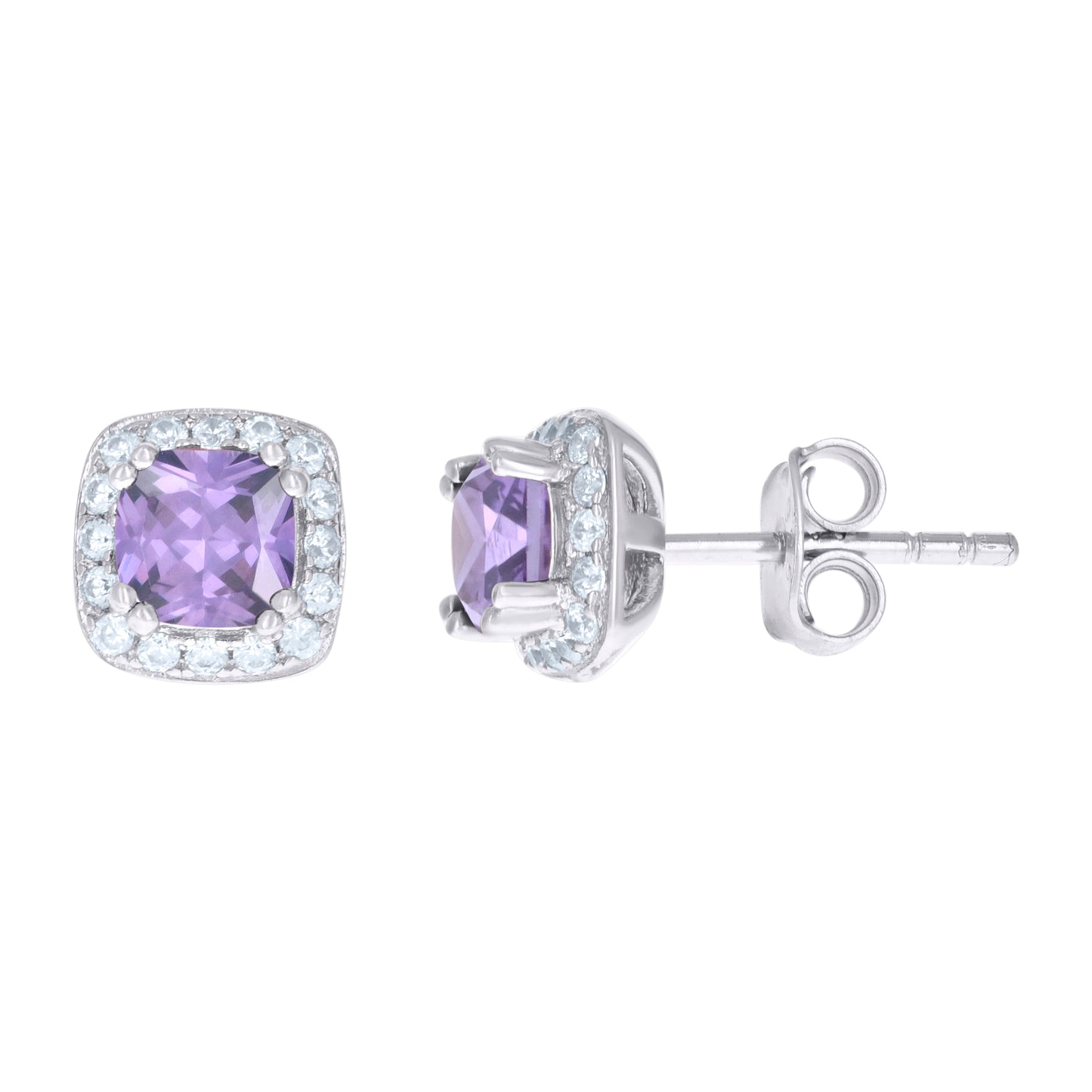 Sterling Silver Womens Cubic Zirconia Square Stud Earrings
