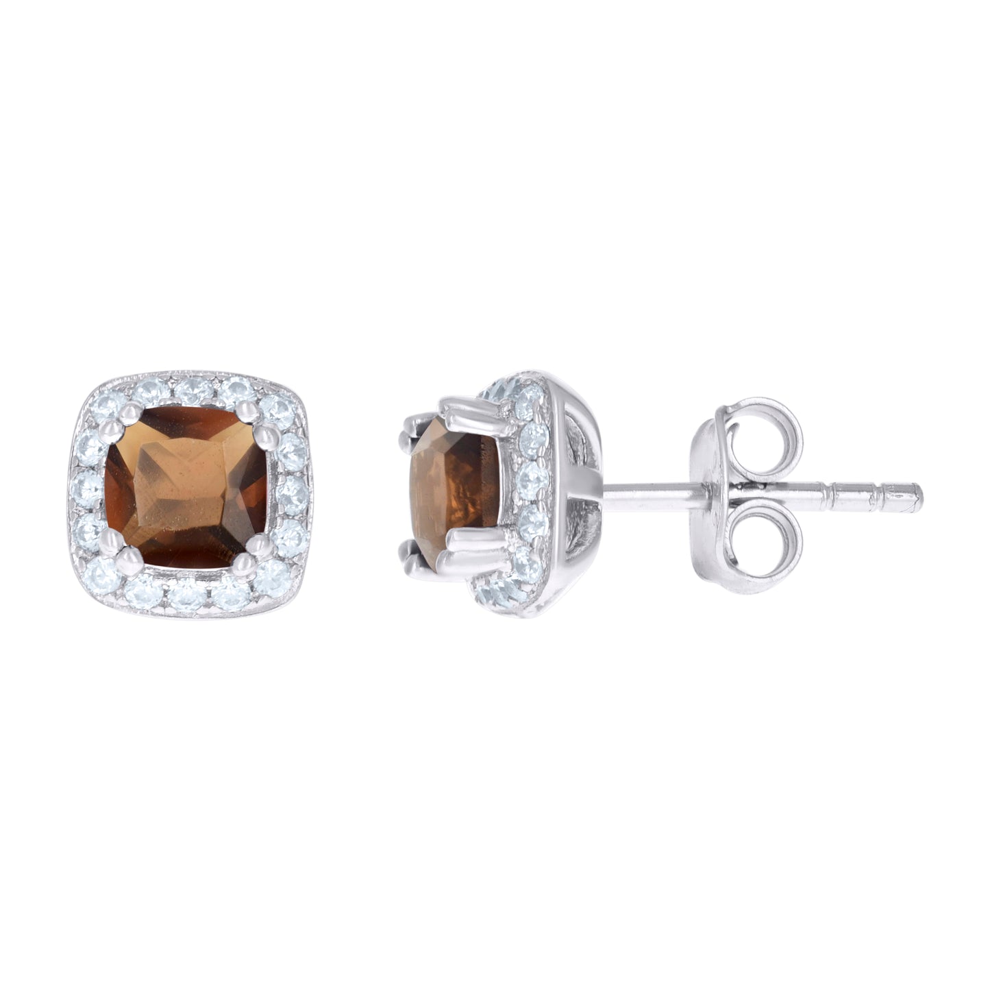 Sterling Silver Womens Cubic Zirconia Square Stud Earrings