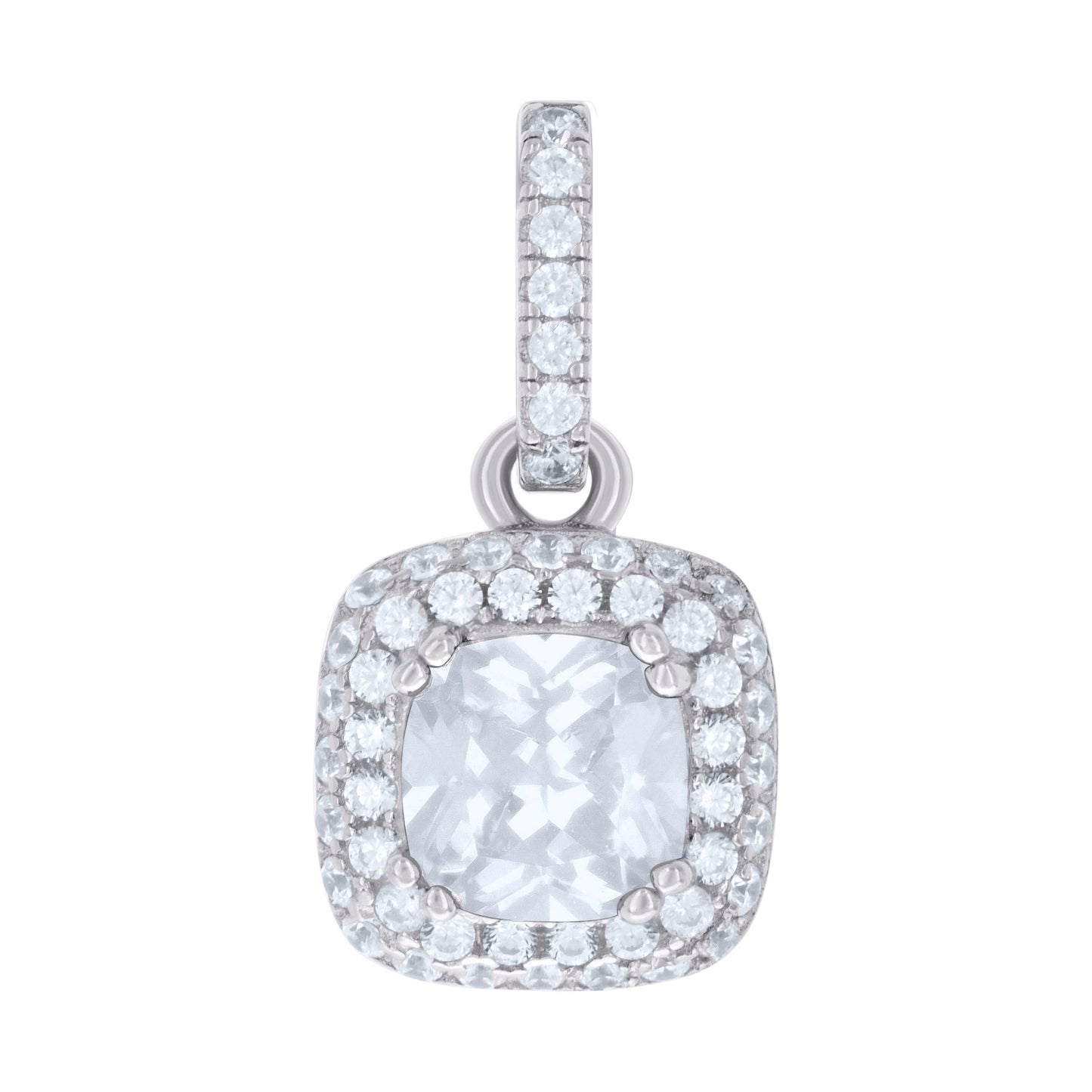 Sterling Silver Womens Cubic Zirconia Fashion Square Charm Pendant
