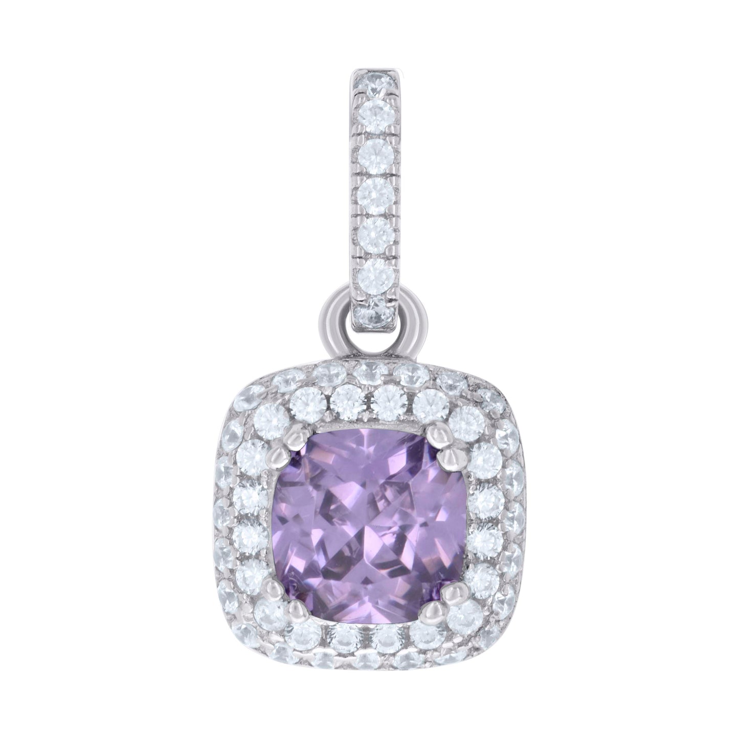 Sterling Silver Womens Cubic Zirconia Fashion Square Charm Pendant