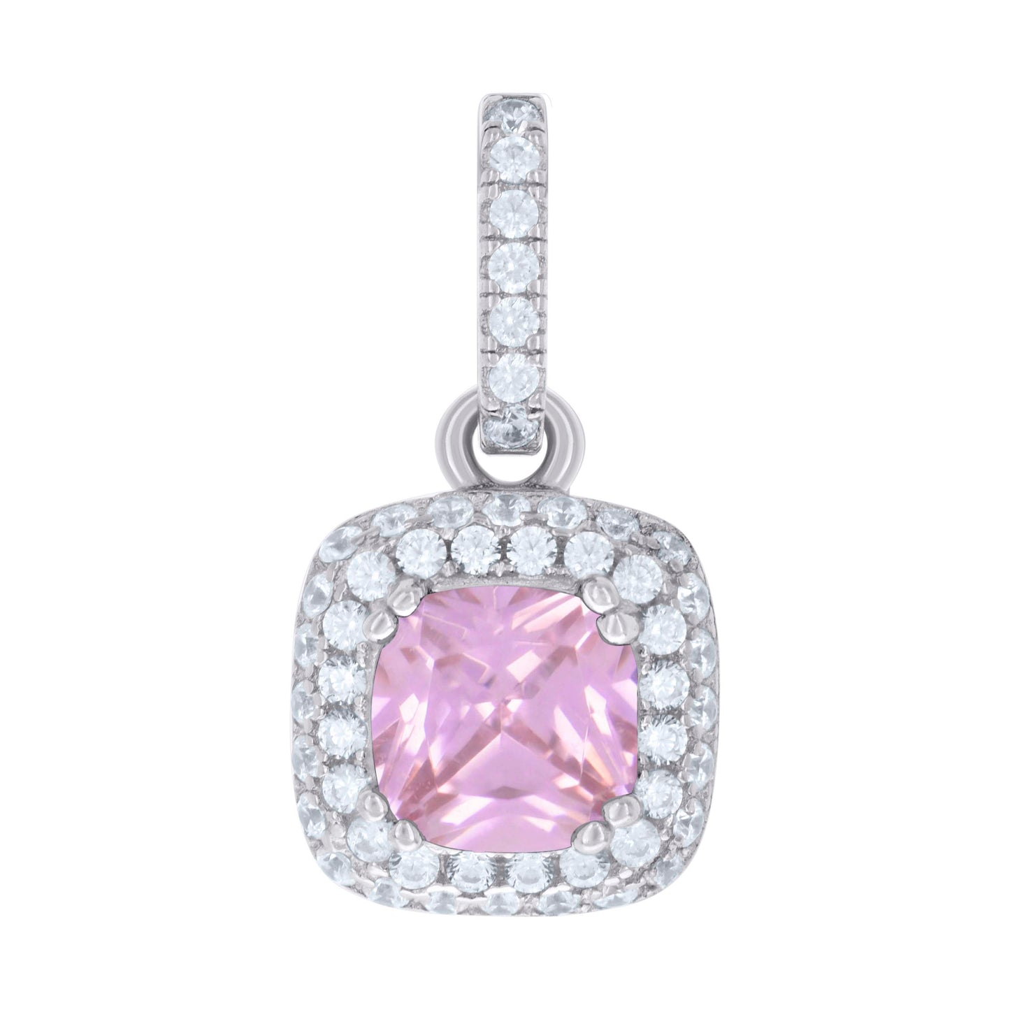 Sterling Silver Womens Cubic Zirconia Fashion Square Charm Pendant