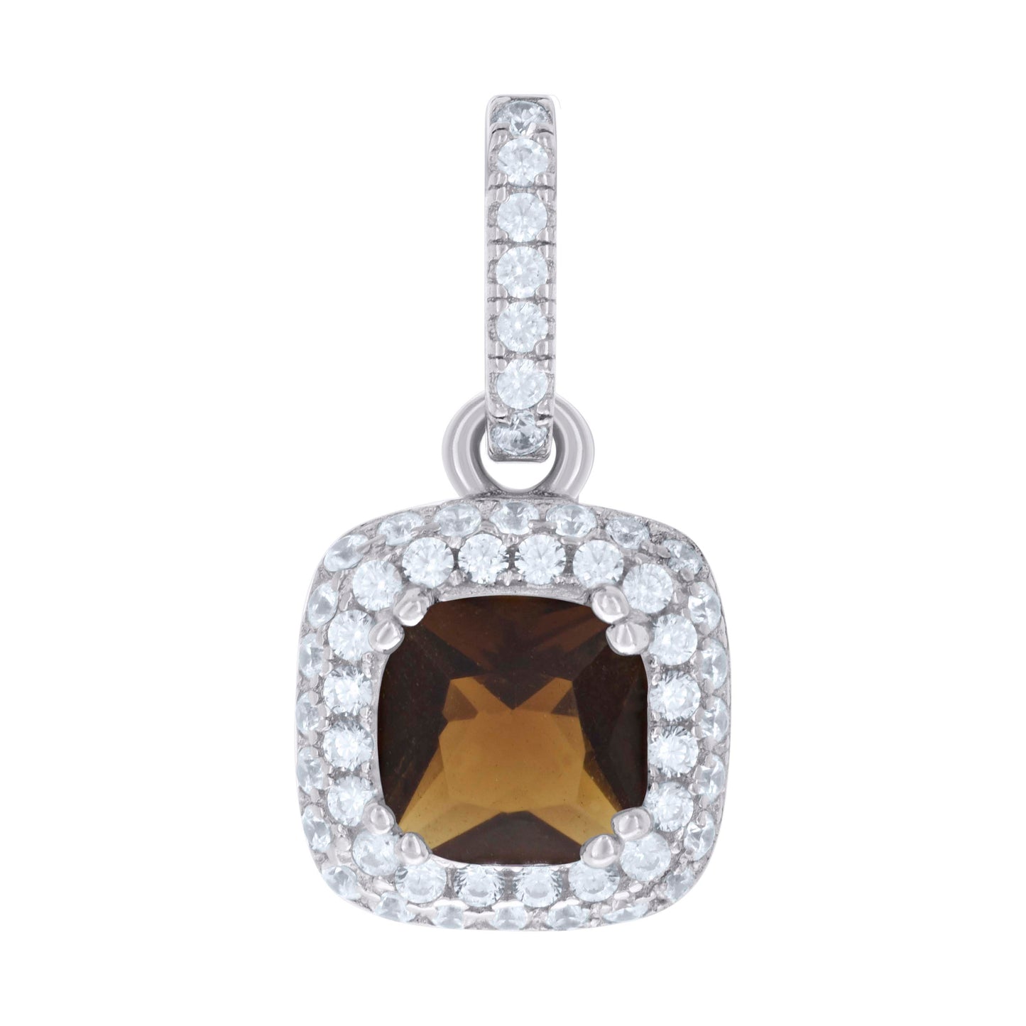 Sterling Silver Womens Cubic Zirconia Fashion Square Charm Pendant