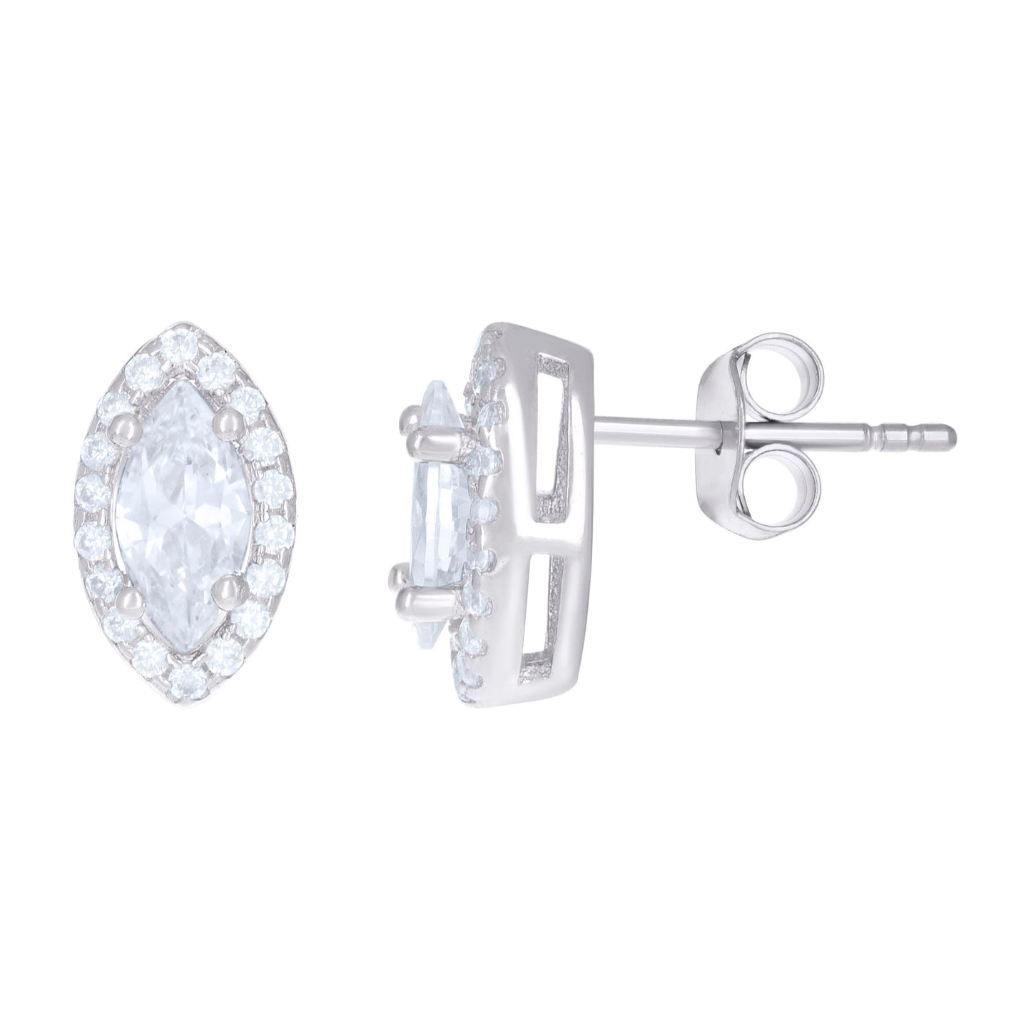 Sterling Silver Womens Cubic Zirconia Marquise Stud Earrings