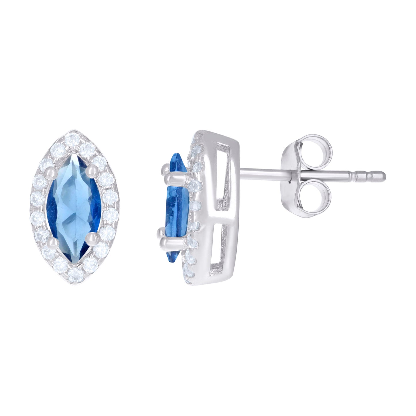 Sterling Silver Womens Cubic Zirconia Marquise Stud Earrings