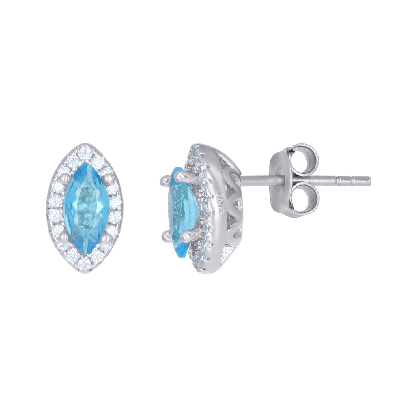 Sterling Silver Womens Cubic Zirconia Marquise Stud Earrings