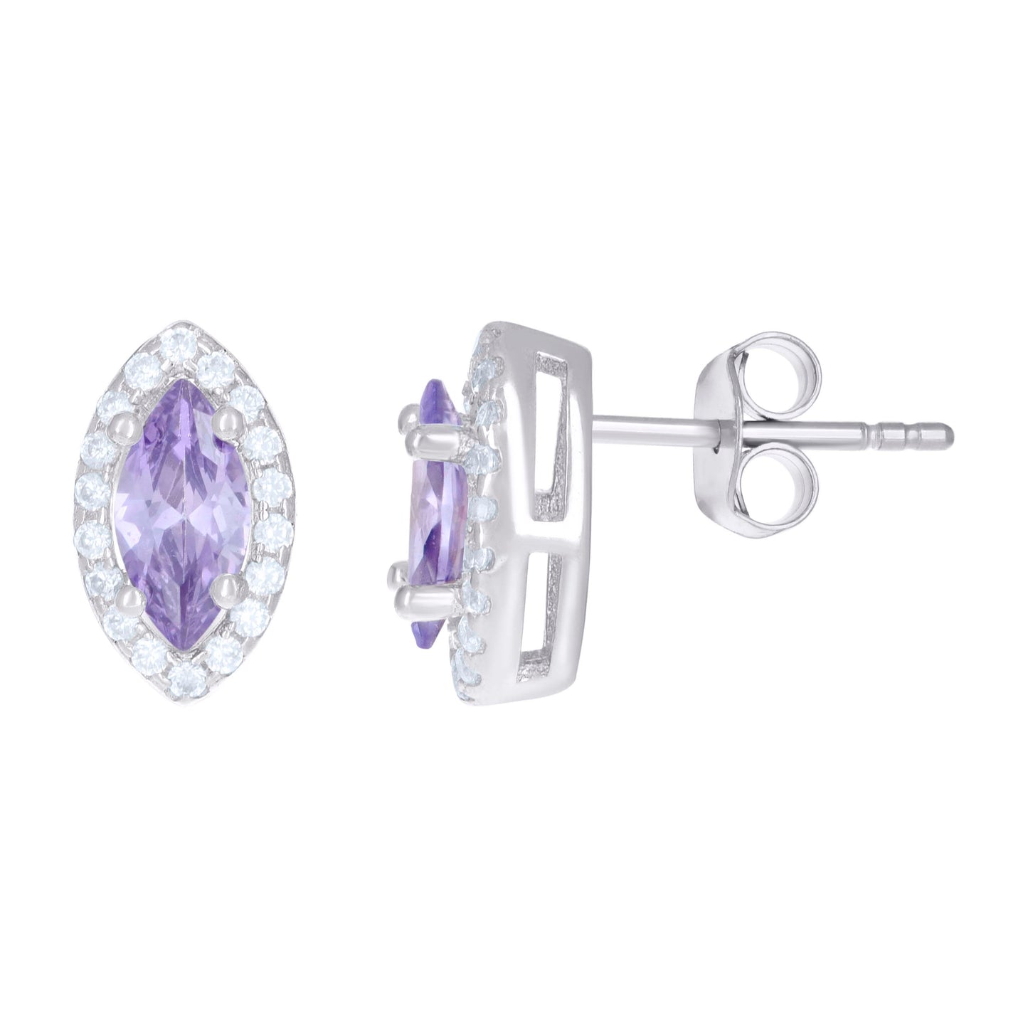 Sterling Silver Womens Cubic Zirconia Marquise Stud Earrings