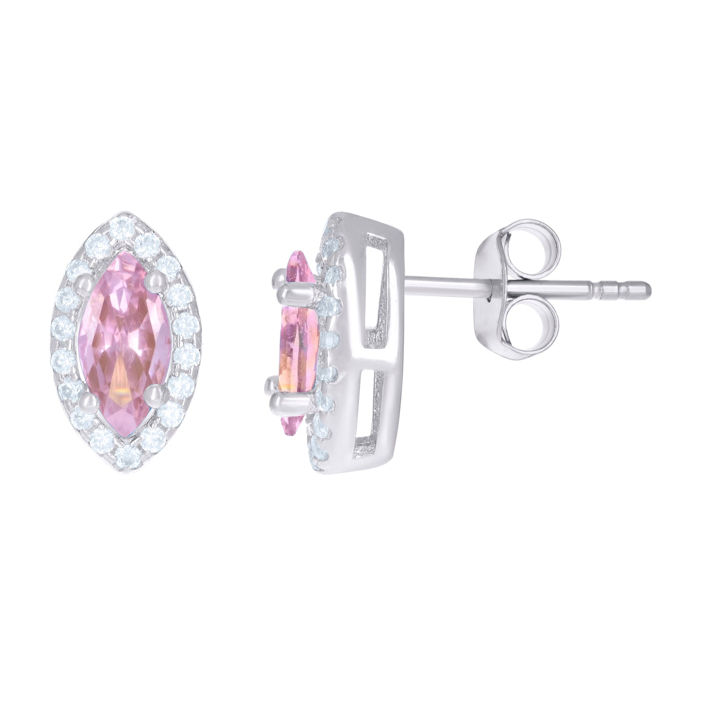 Sterling Silver Womens Cubic Zirconia Marquise Stud Earrings