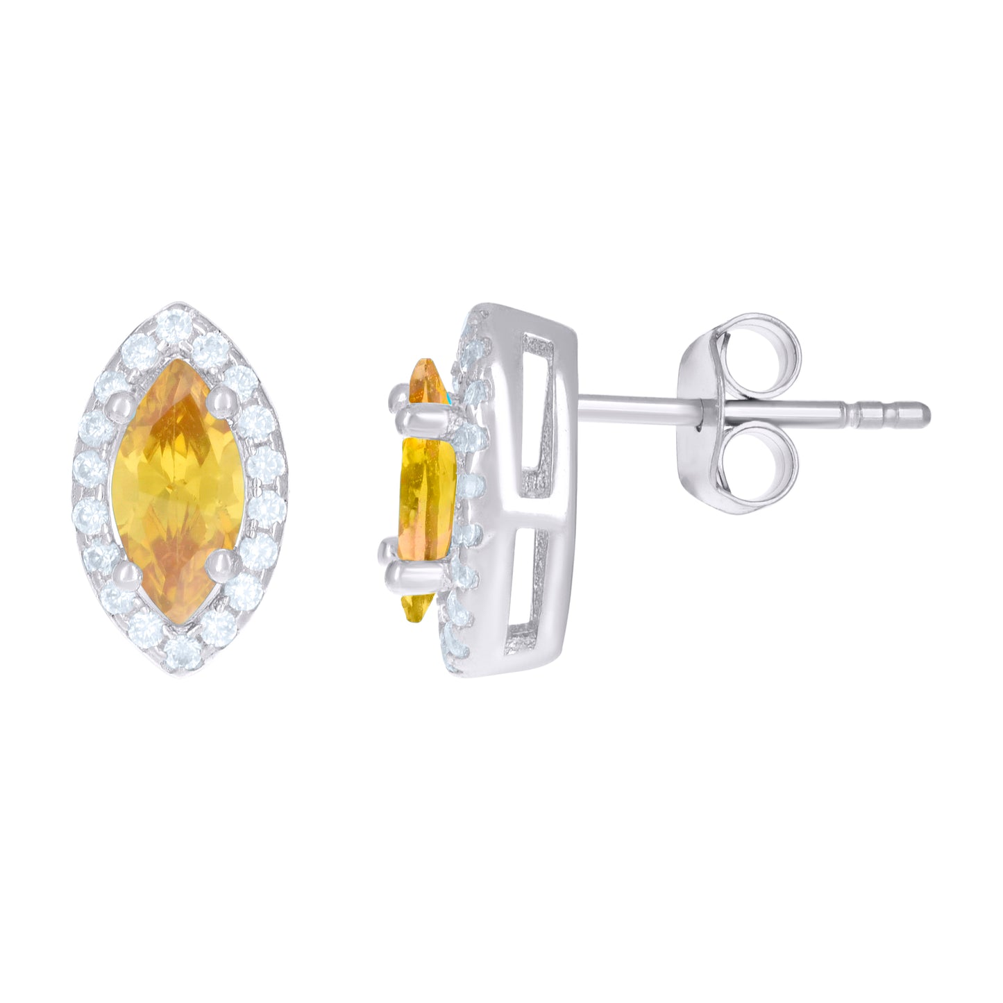 Sterling Silver Womens Cubic Zirconia Marquise Stud Earrings