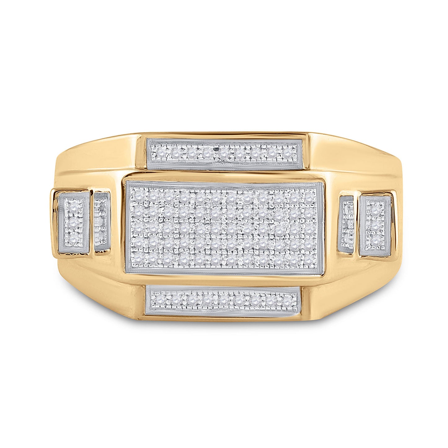 10K Yellow Gold Mens Round Diamond Rectangle Cluster Ring 1/4 Cttw, Mens Size: 7-13