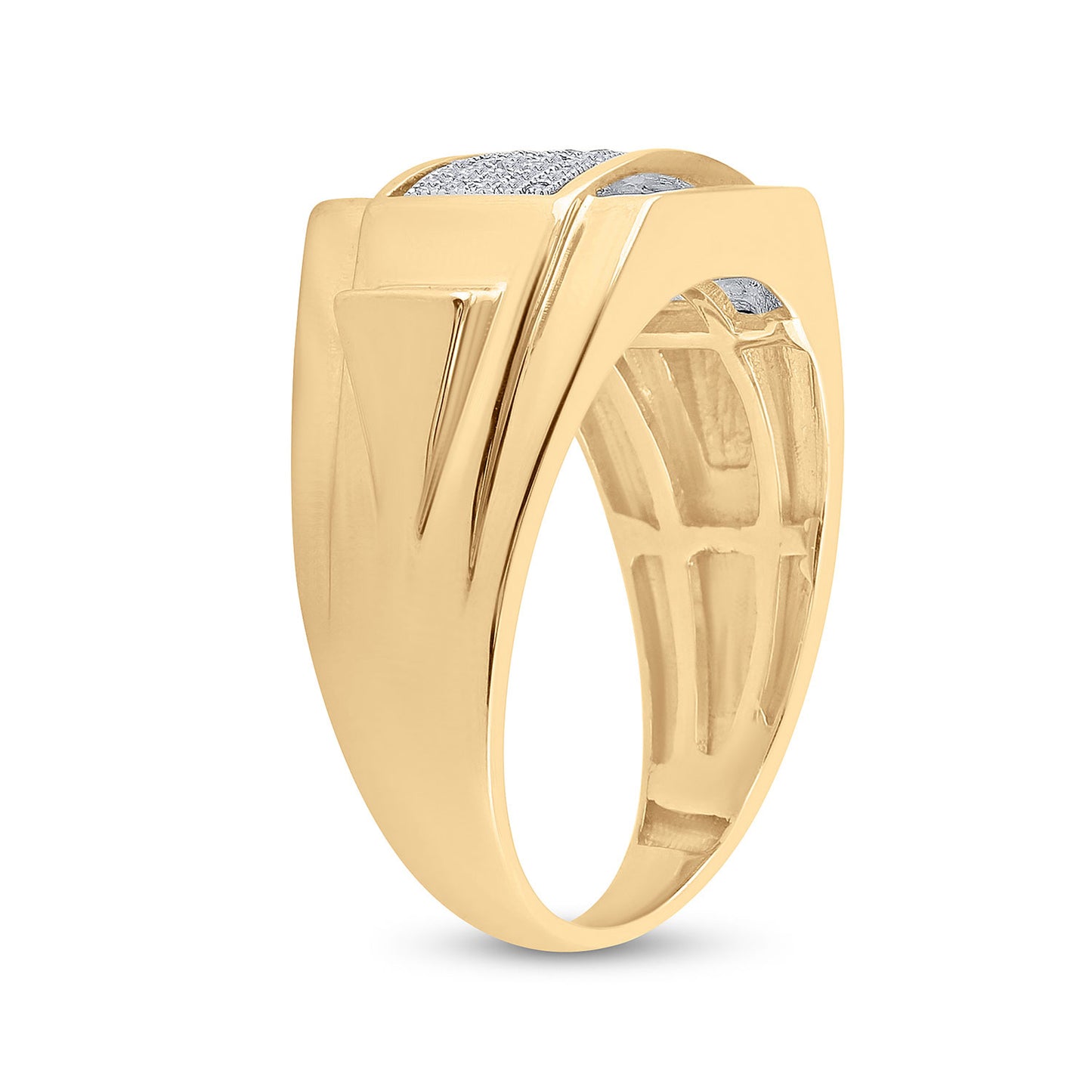 10K Yellow Gold Mens Round Diamond Rectangle Cluster Ring 1/4 Cttw, Mens Size: 7-13