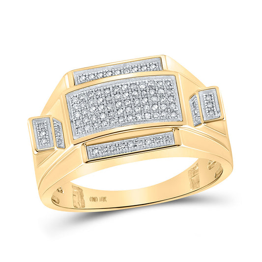 10K Yellow Gold Mens Round Diamond Rectangle Cluster Ring 1/4 Cttw, Mens Size: 7-13