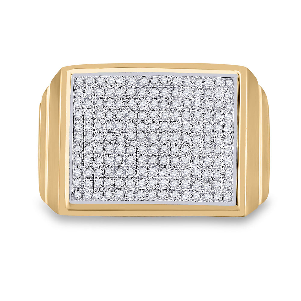 10K Yellow Gold Mens Round Diamond Rectangle Cluster Ring 1/2 Cttw, Mens Size: 7-13