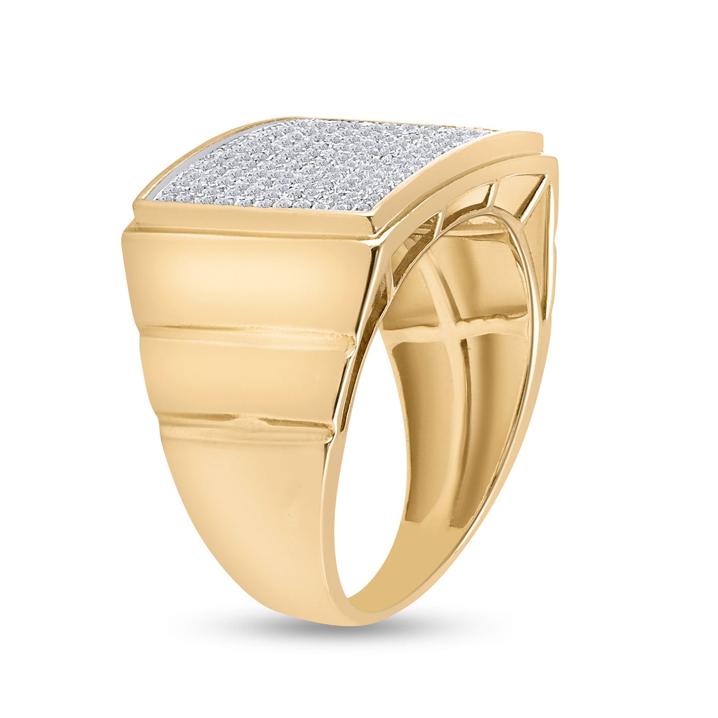 10K Yellow Gold Mens Round Diamond Rectangle Cluster Ring 1/2 Cttw, Mens Size: 7-13