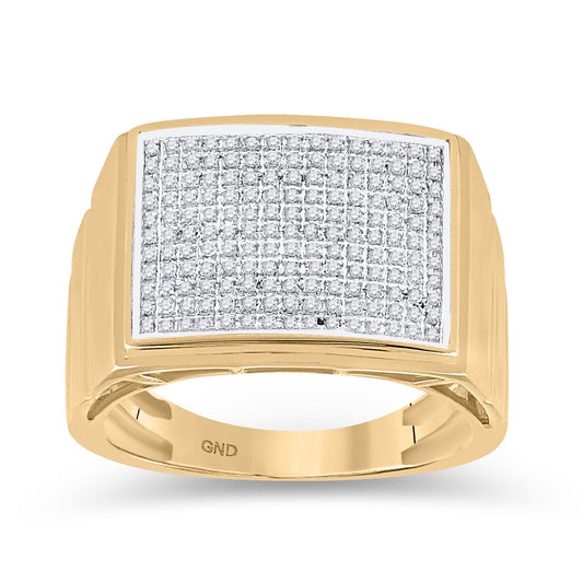 10K Yellow Gold Mens Round Diamond Rectangle Cluster Ring 1/2 Cttw, Mens Size: 7-13