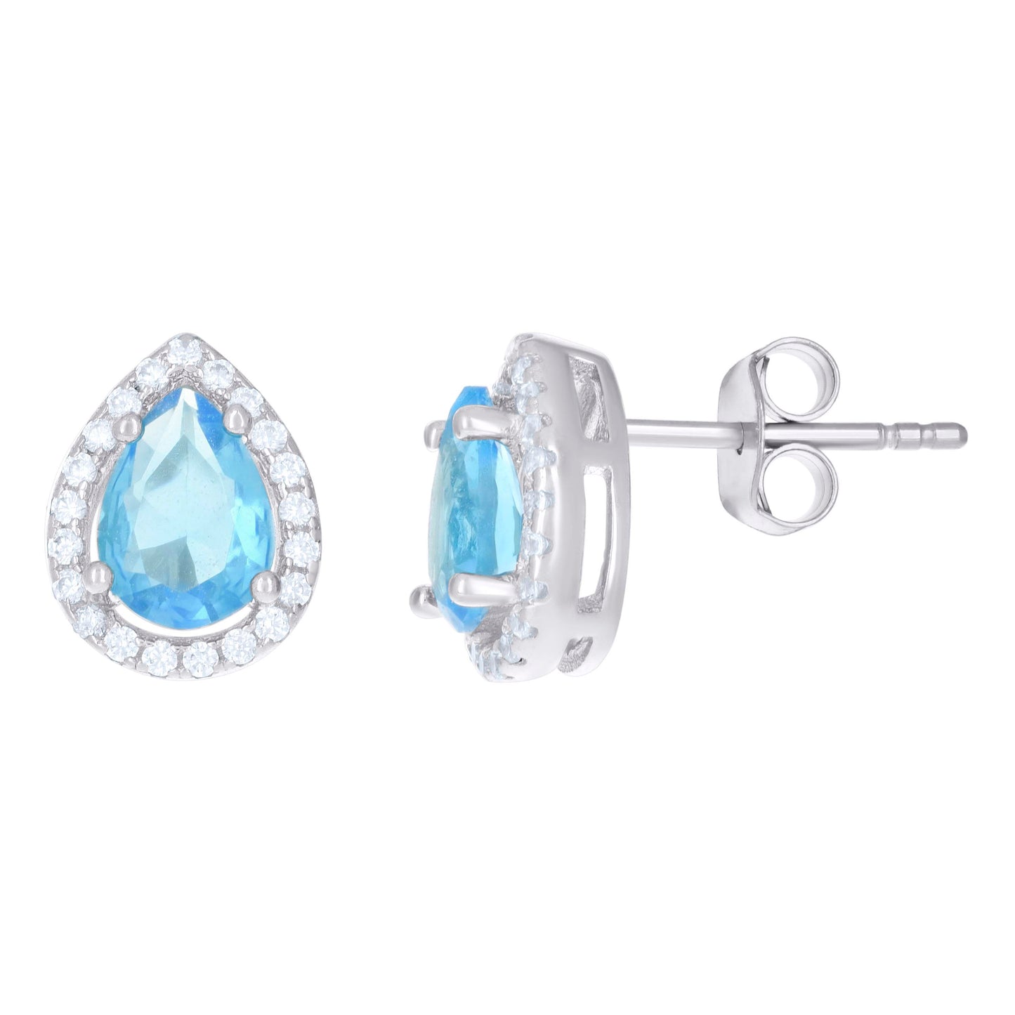 Sterling Silver Womens Cubic Zirconia Pear Stud Earrings