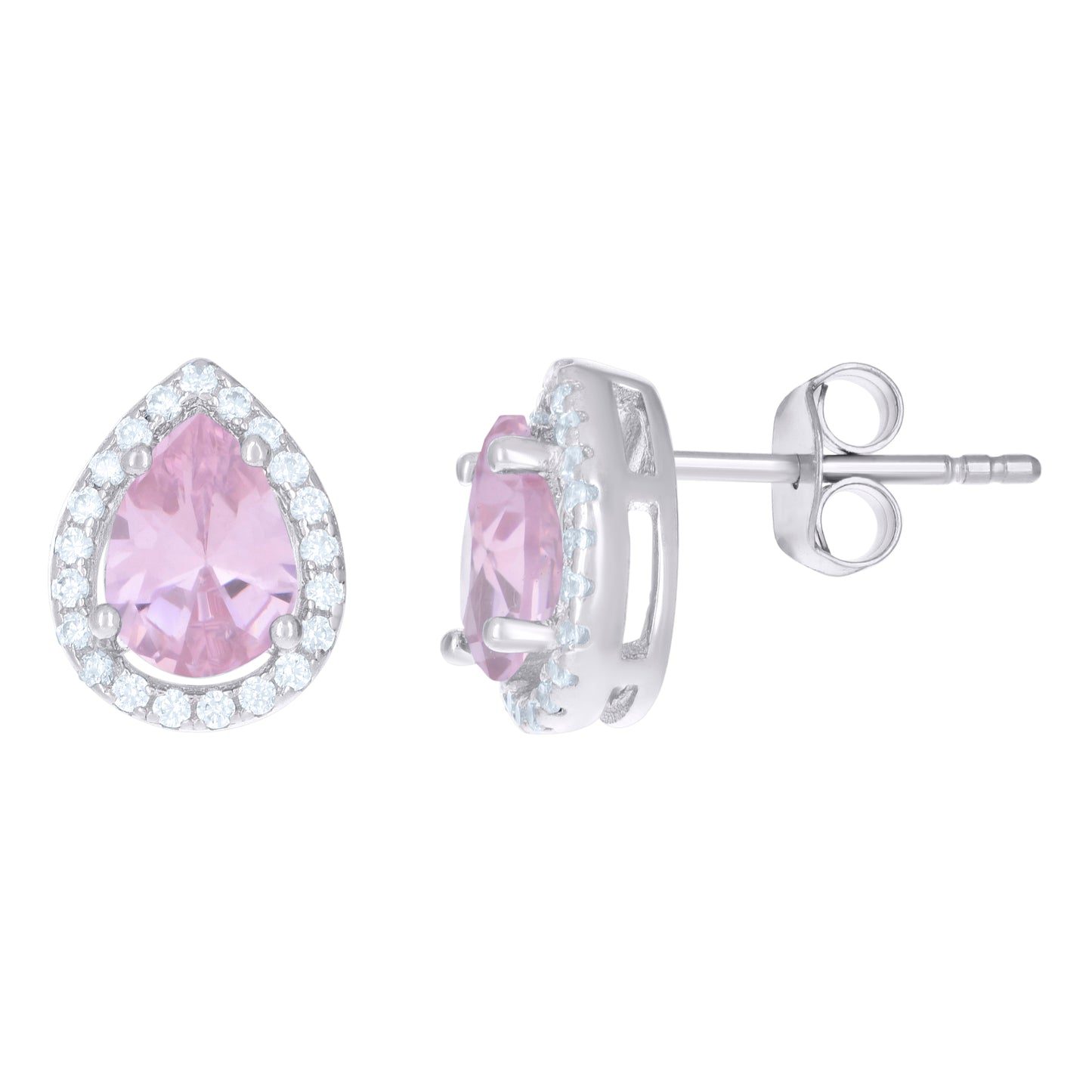 Sterling Silver Womens Cubic Zirconia Pear Stud Earrings