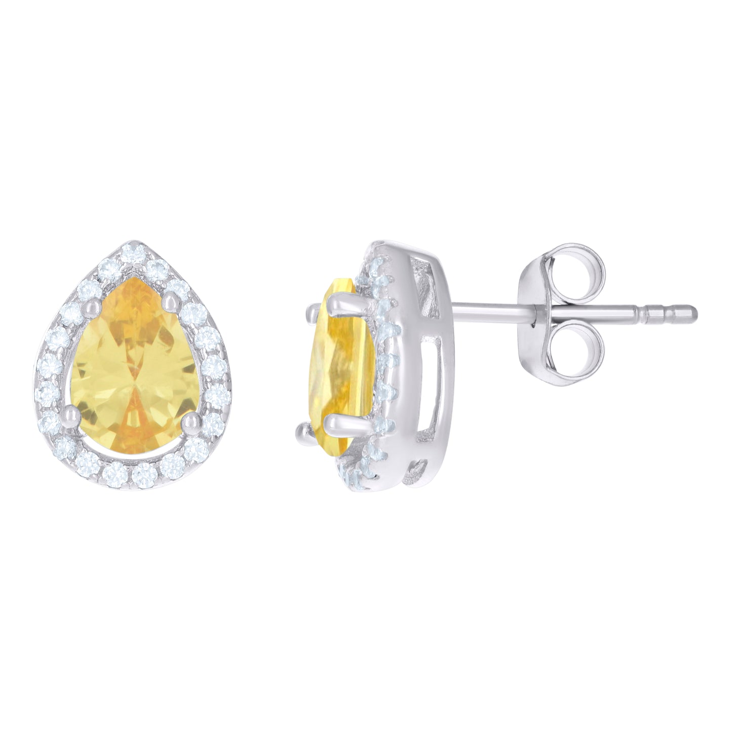 Sterling Silver Womens Cubic Zirconia Pear Stud Earrings